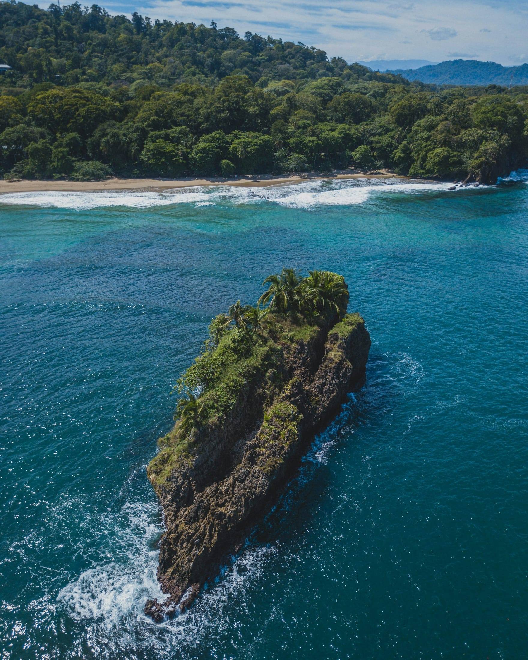 Aerial view of the coast at Cocles, just south of Puerto Viejo